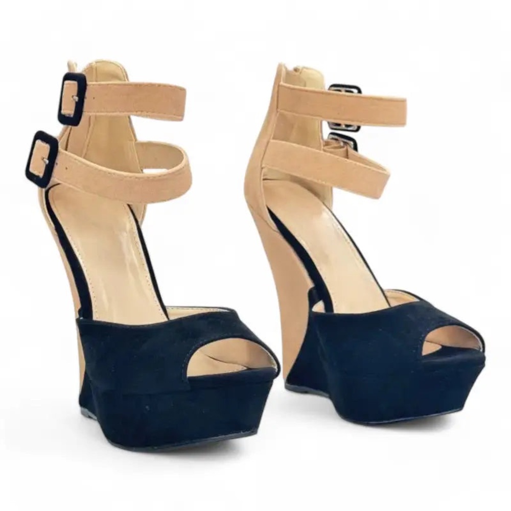 LILIANA Black and Tan Women's Platform Heels